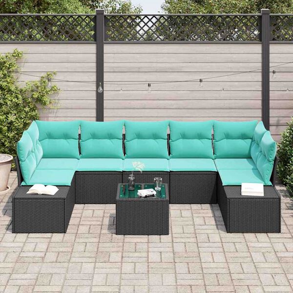 vidaXL Garden Sofa Set 8 pcs Black Poly rattan
