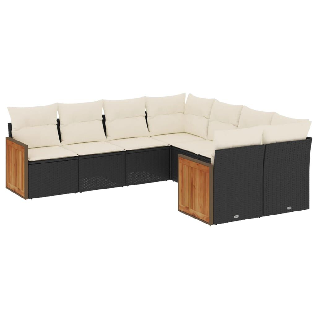 vidaXL 8 Piece Garden Sofa Set with Cushions Black Poly Rattan