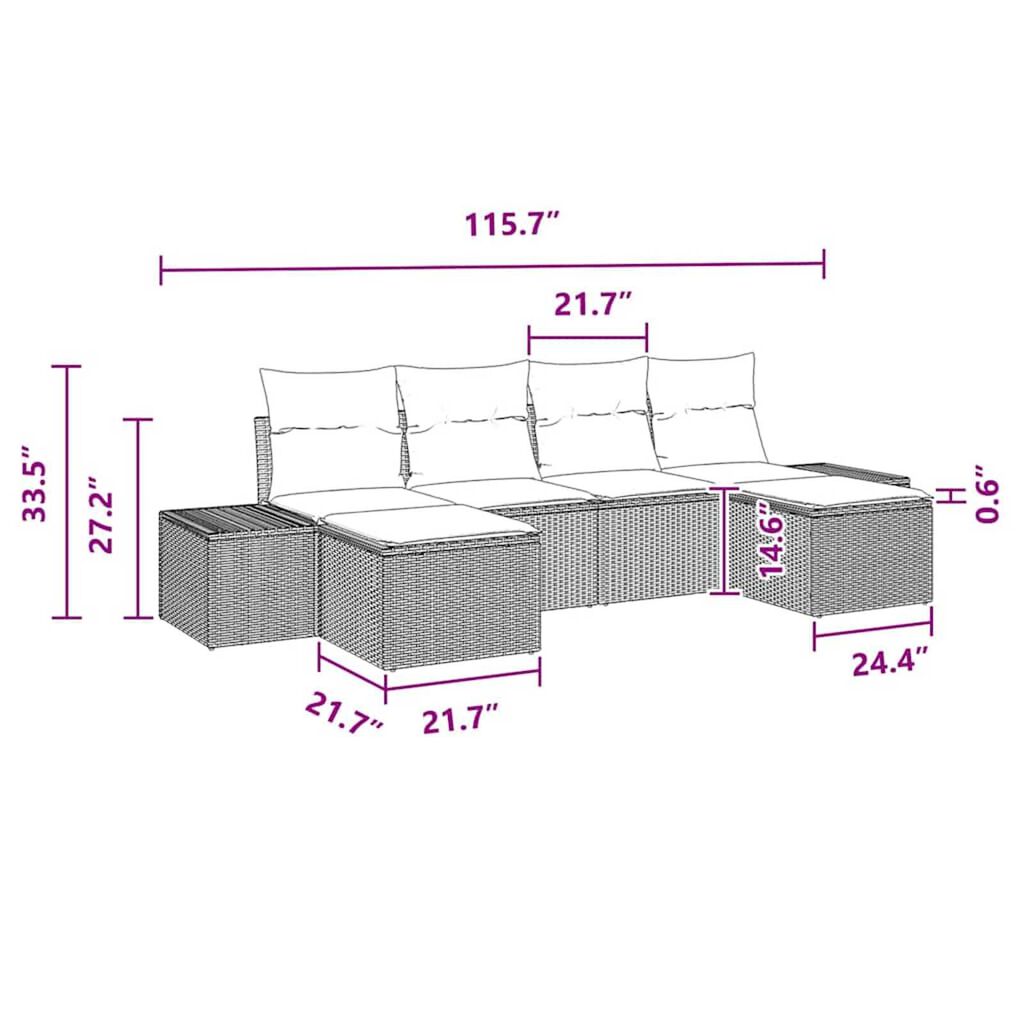 vidaXL Garden Sofa Set with Cushion 6 pcs Black Poly rattan