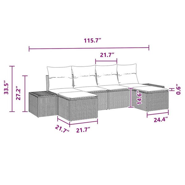 vidaXL Garden Sofa Set with Cushion 6 pcs Black Poly rattan