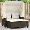 vidaXL Garden Sofa 2-Seater with Canopy and Stools Brown Poly Rattan