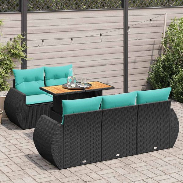 vidaXL 6 Piece Garden Sofa Set with Cushions Black Poly Rattan
