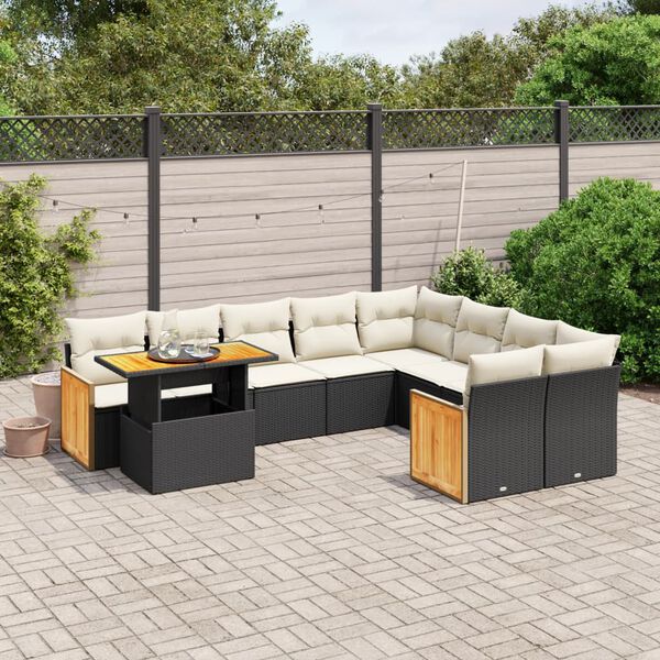 vidaXL 10 Piece Garden Sofa Set with Cushions Black Poly Rattan
