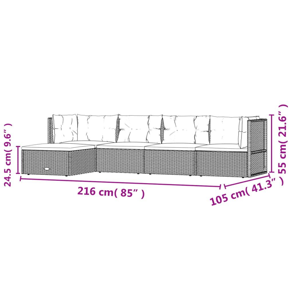 vidaXL 5 Piece Garden Lounge Set with Cushions Black Poly Rattan