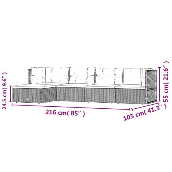 vidaXL 5 Piece Garden Lounge Set with Cushions Black Poly Rattan