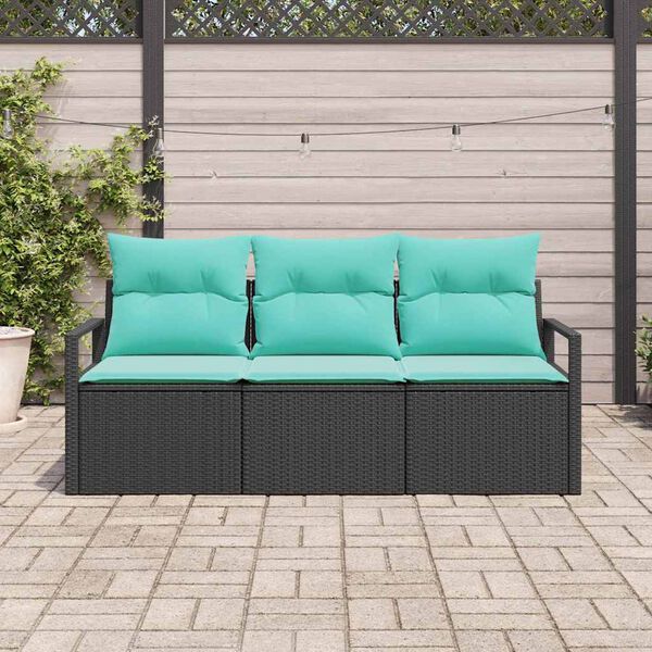 vidaXL Garden Sofa Set 3 pcs Black and Turquoise Poly Rattan