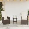 vidaXL 3 Piece Bistro Set with Cushions Brown Poly Rattan