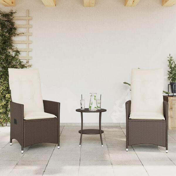 vidaXL 3 Piece Bistro Set with Cushions Brown Poly Rattan