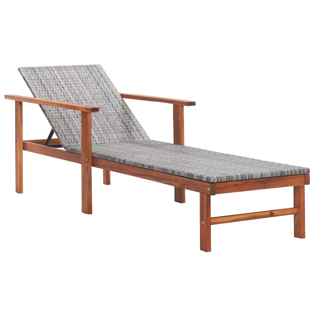 vidaXL Sun Lounger with Cushion Poly Rattan and Solid Acacia Wood Grey