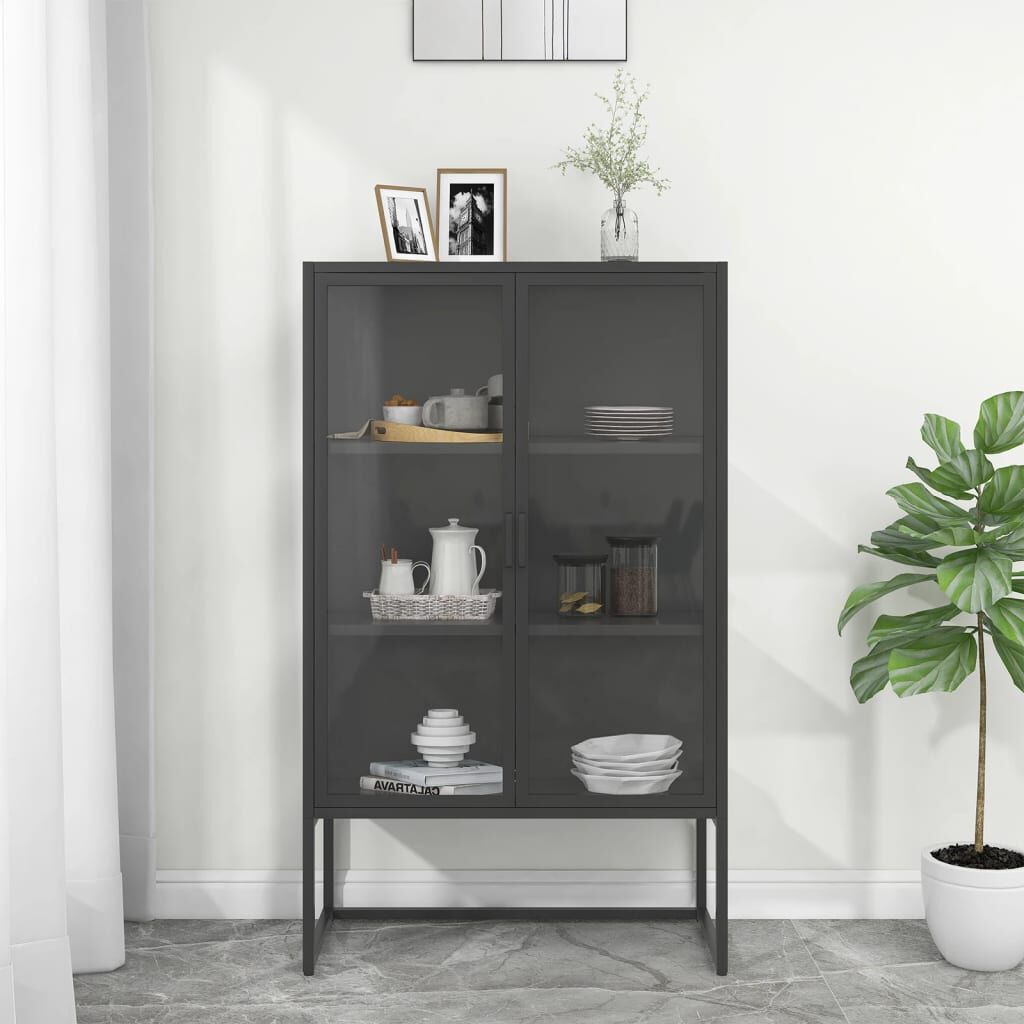 vidaXL Highboard Anthracite 80x35x135 cm Steel and Tempered Glass