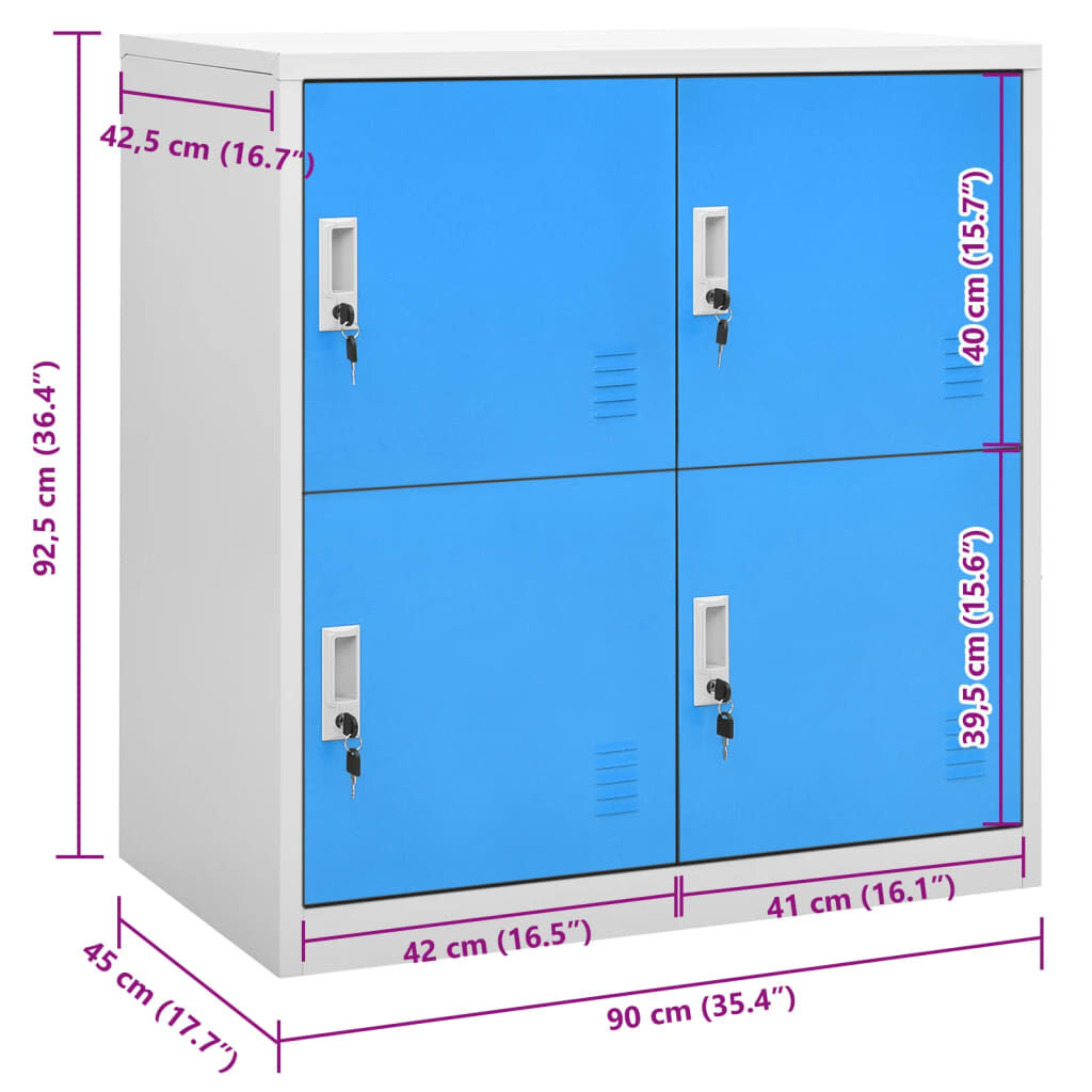 vidaXL Locker Cabinet Light Grey and Blue 90x45x92.5 cm Steel