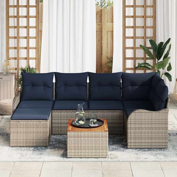 vidaXL Garden Sofa Set with Cushion 7 pcs Grey Poly Rattan