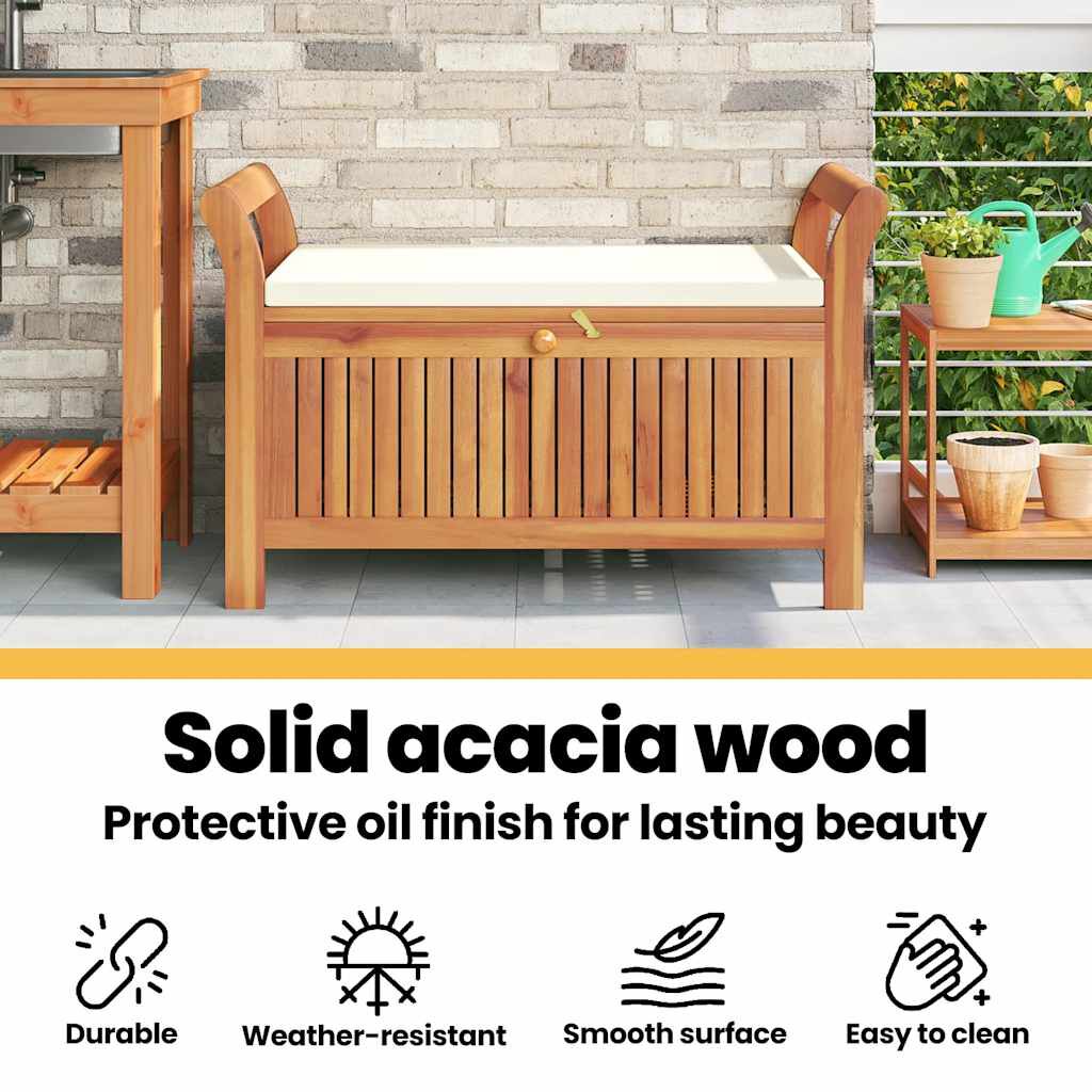 vidaXL Garden Storage Bench with Cushion 91 cm Solid Wood Acacia