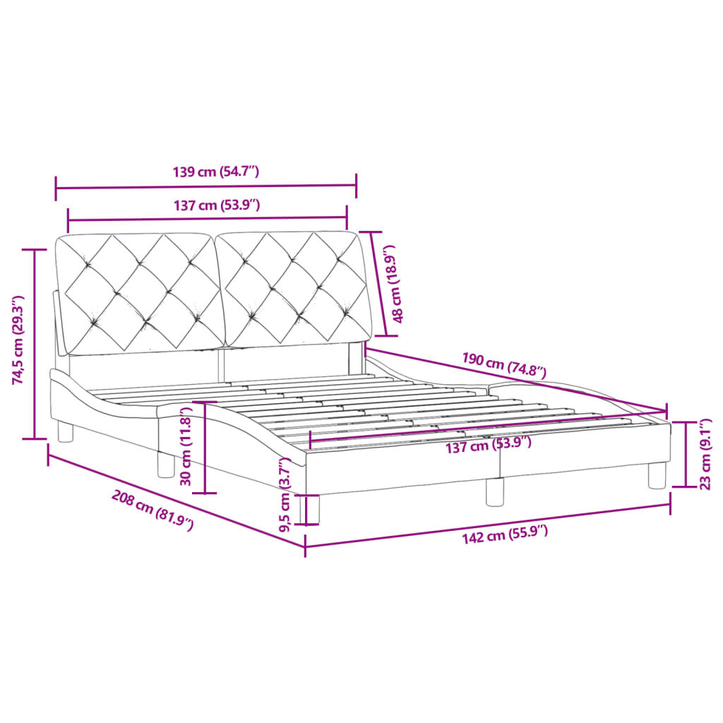 vidaXL Bed Frame without Mattress Dark Grey 137x187 cm Double Velvet
