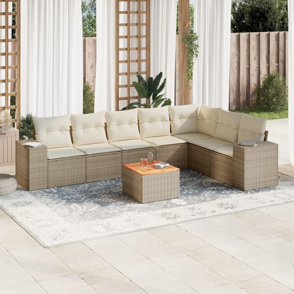 vidaXL 8 Piece Garden Sofa Set with Cushions Beige Poly Rattan