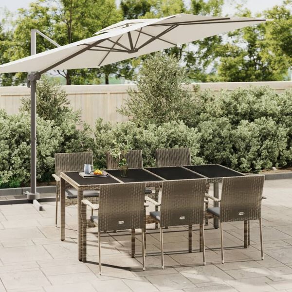 vidaXL 7 Piece Garden Dining Set with Cushions Grey Poly Rattan