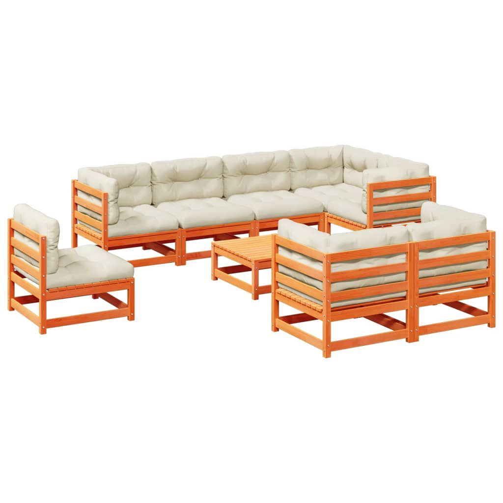 vidaXL 9 Piece Garden Sofa Set with Cushions Wax Brown Solid Wood Pine