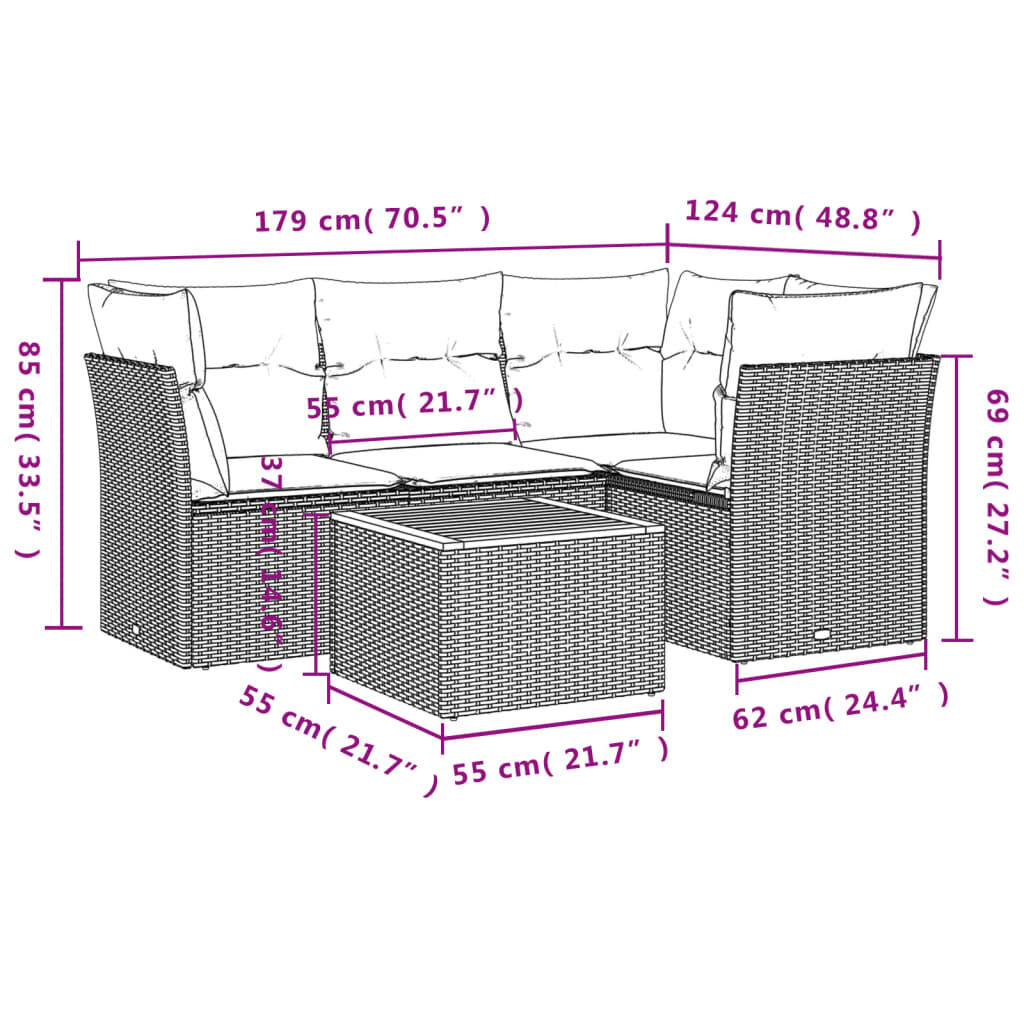 vidaXL 5 Piece Garden Sofa Set with Cushions Beige Poly Rattan