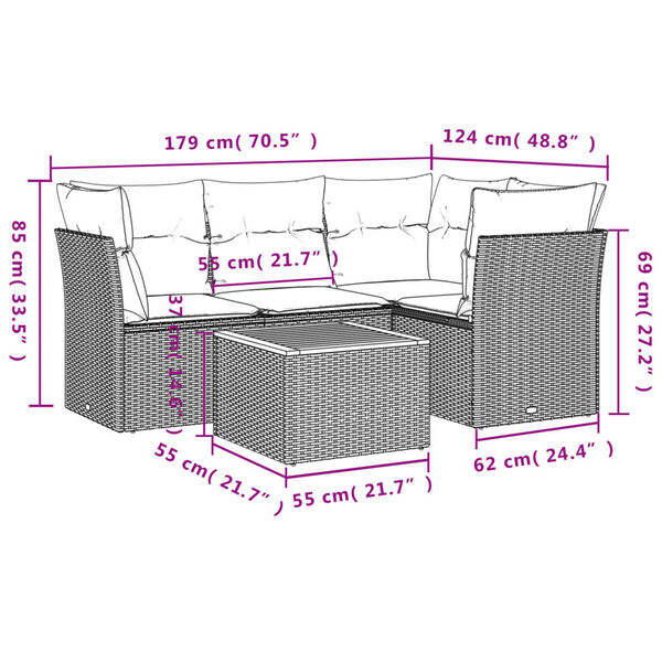 vidaXL 5 Piece Garden Sofa Set with Cushions Beige Poly Rattan