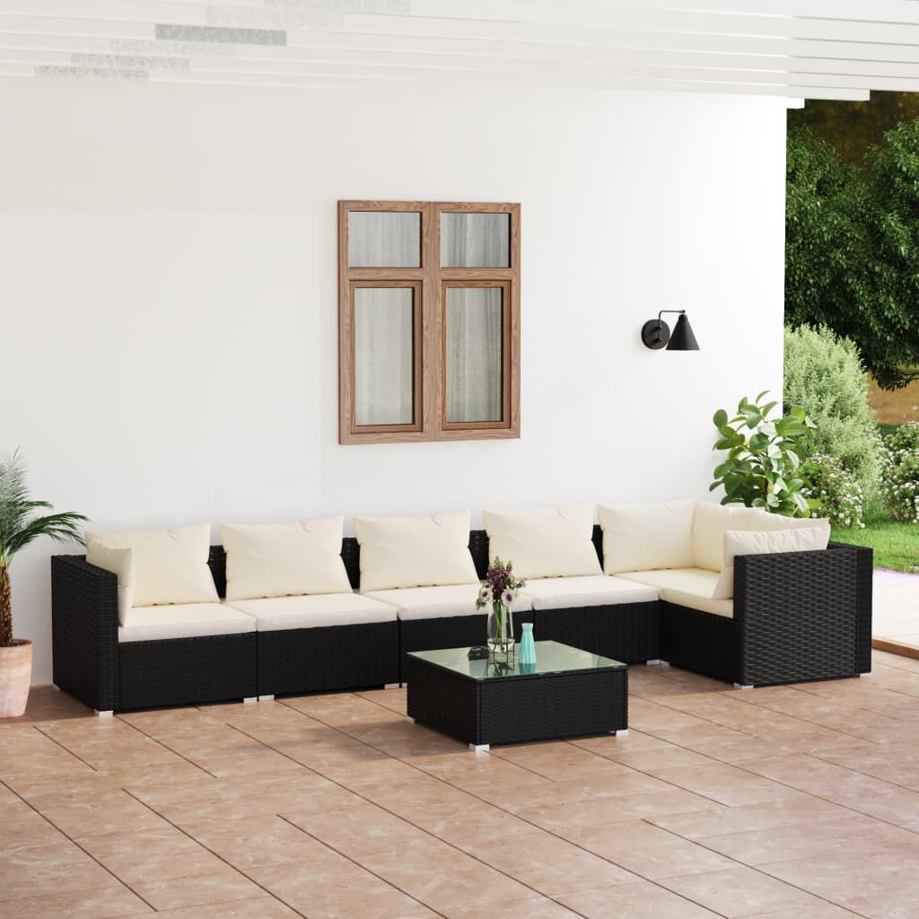 vidaXL 7 Piece Garden Lounge Set with Cushions Poly Rattan Black