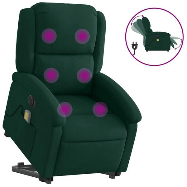 vidaXL Electric Stand up Massage Recliner Chair Dark Green Velvet