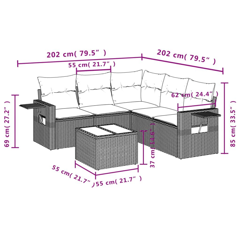 vidaXL 6 Piece Garden Sofa Set with Cushions Grey Poly Rattan