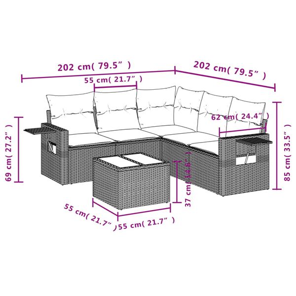 vidaXL 6 Piece Garden Sofa Set with Cushions Grey Poly Rattan