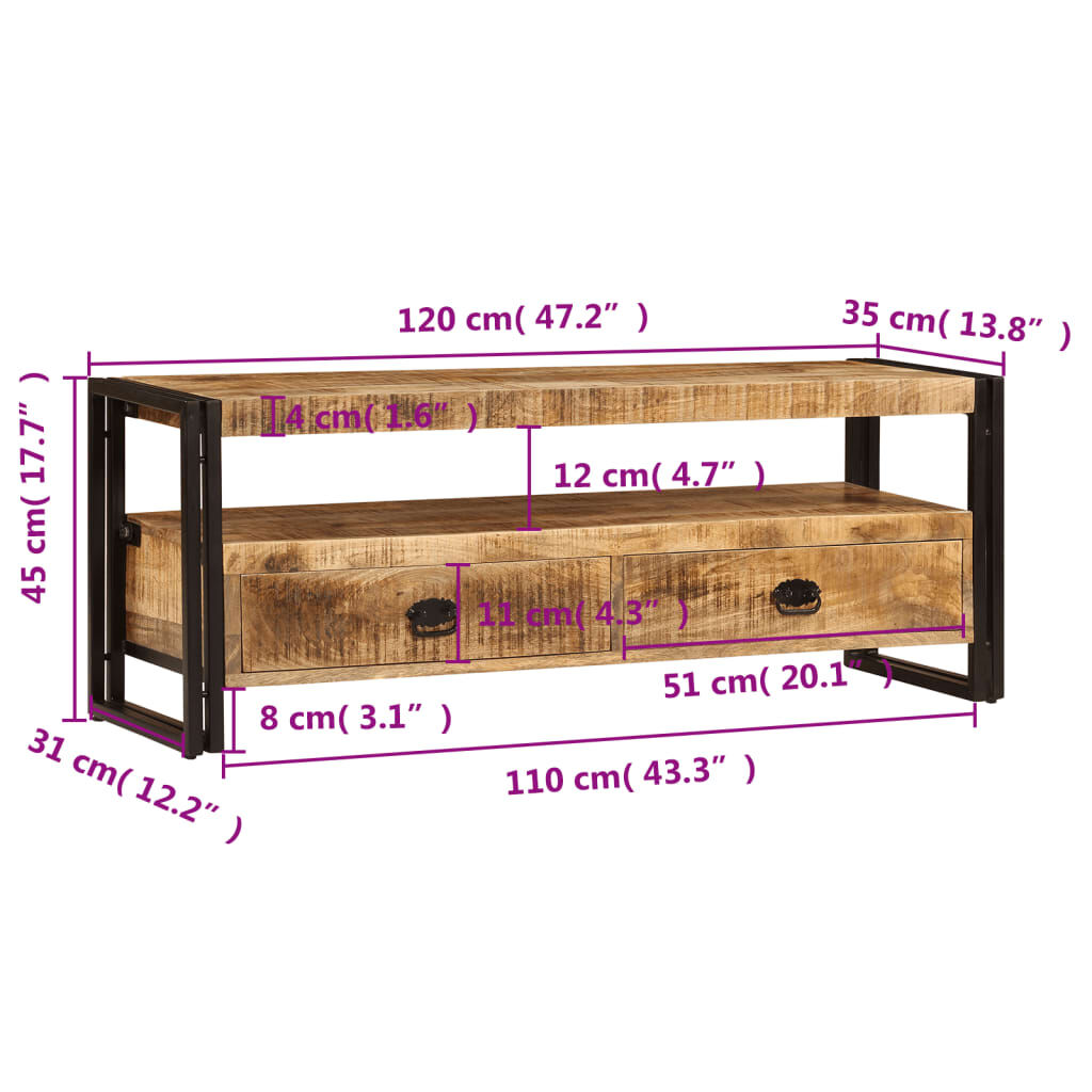 vidaXL TV Cabinet 120x35x45 cm Solid Mango Wood