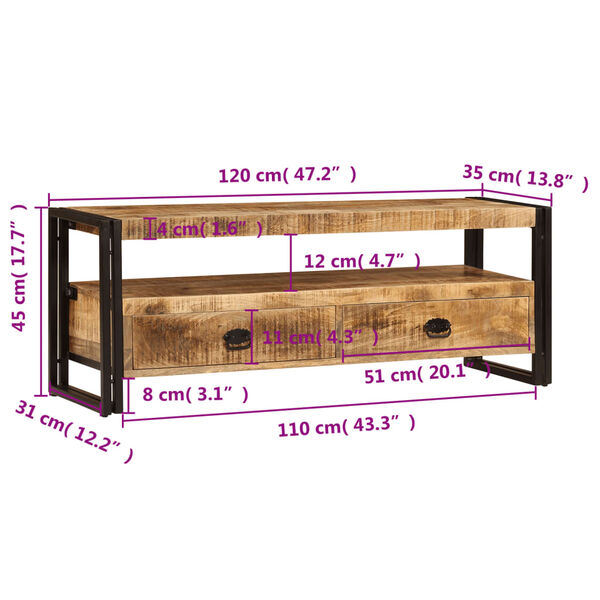 vidaXL TV Cabinet 120x35x45 cm Solid Mango Wood