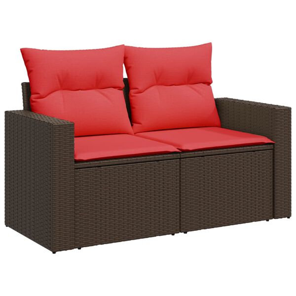 vidaXL Garden Sofa with Cushions 2-Seater Brown Poly Rattan