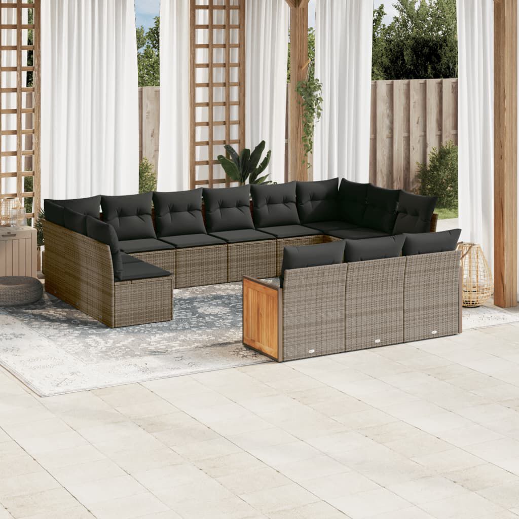 vidaXL 13 Piece Garden Sofa Set with Cushions Grey Poly Rattan