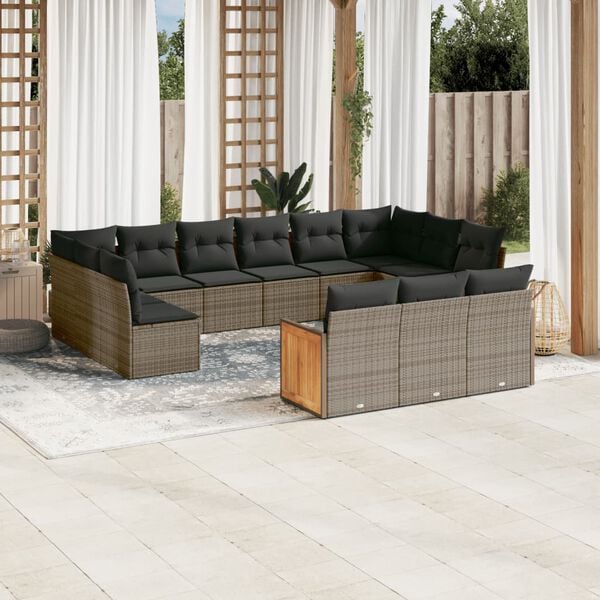 vidaXL 13 Piece Garden Sofa Set with Cushions Grey Poly Rattan