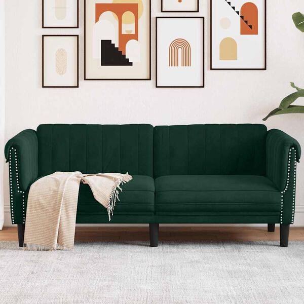 vidaXL Sofa 2-Seater Dark Green Velvet
