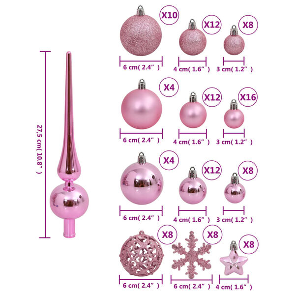 vidaXL 111 Piece Christmas Bauble Set Pink Polystyrene