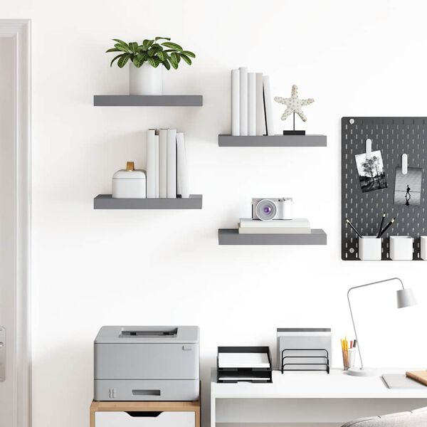 vidaXL Floating Wall Shelves 4 pcs Grey 40x23x3.8 cm MDF