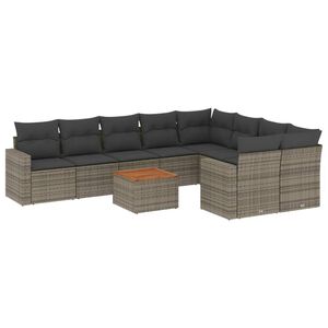 vidaXL 10 Piece Garden Sofa Set with Cushions Grey Poly Rattan