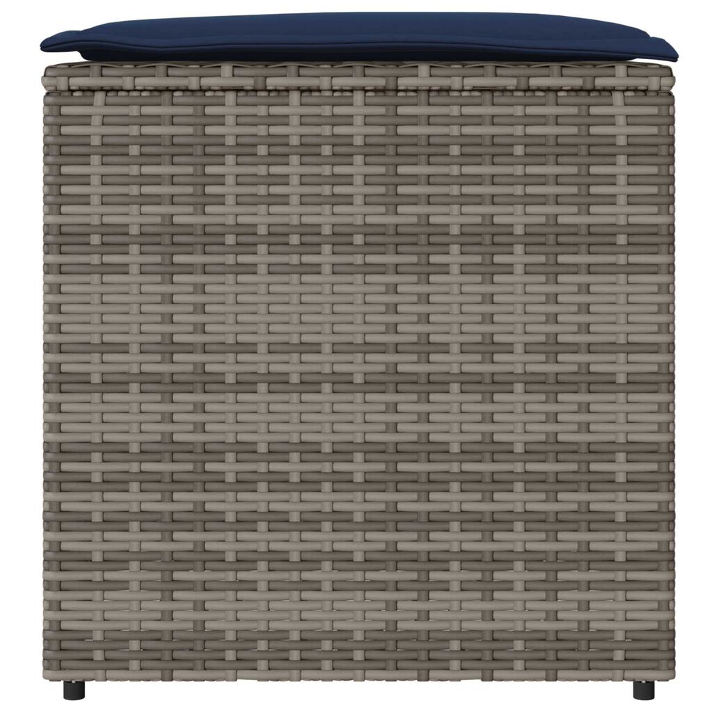 vidaXL Storage Box Grey and Navy Blue Rattan and Fabric Cushion Medium