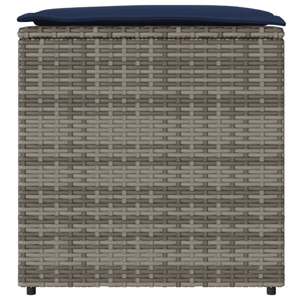 vidaXL Storage Box Grey and Navy Blue Rattan and Fabric Cushion Medium
