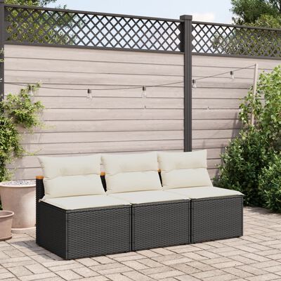 vidaXL Garden Sofas Armless with Cushions 2 pcs Black Poly Rattan