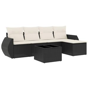 vidaXL 6 Piece Garden Sofa Set with Cushions Black Poly Rattan