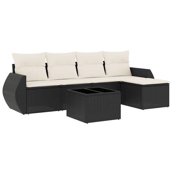 vidaXL 6 Piece Garden Sofa Set with Cushions Black Poly Rattan