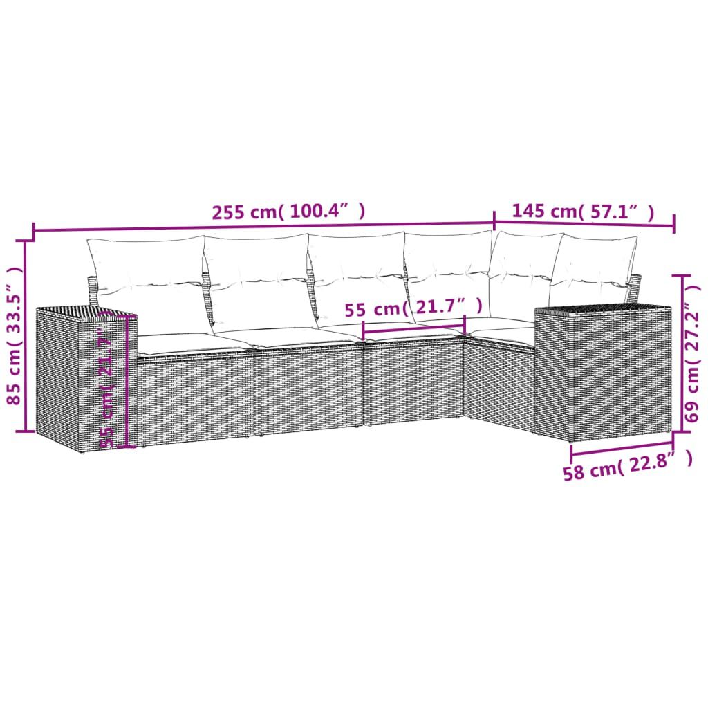 vidaXL 5 Piece Garden Sofa Set with Cushions Grey Poly Rattan