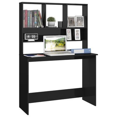 vidaXL Desk with Shelf High Gloss Black 110x45x157 cm Engineered Wood