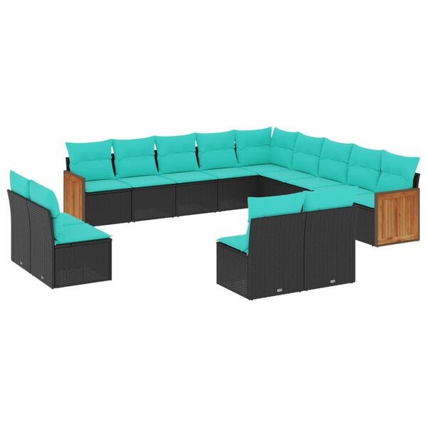 vidaXL 13 Piece Garden Sofa Set with Cushions Black Poly Rattan