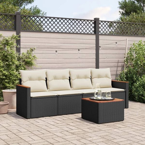 vidaXL 5 Piece Garden Sofa Set with Cushions Black Poly Rattan