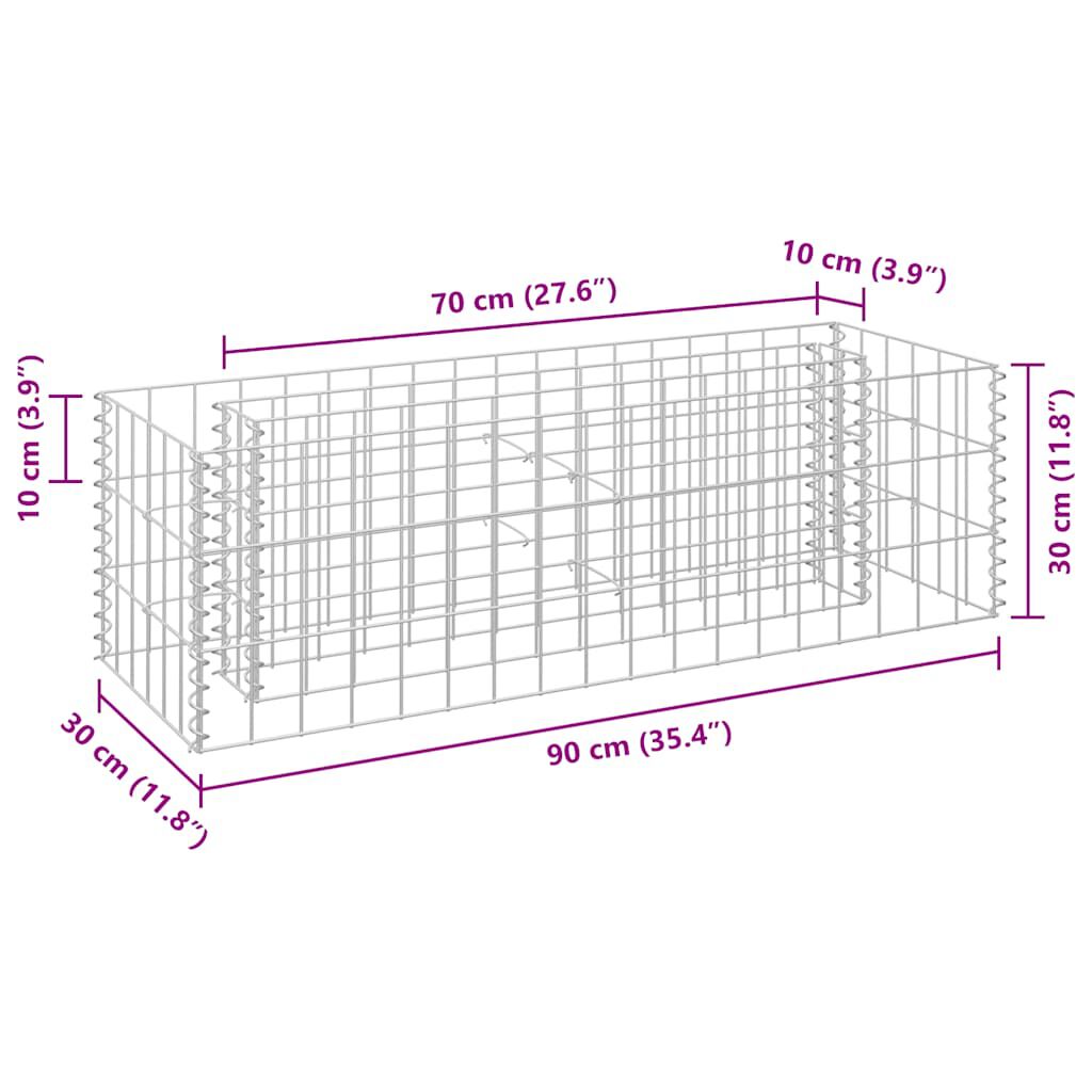 vidaXL Gabion Raised Bed Galvanised Steel 90x30x30 cm