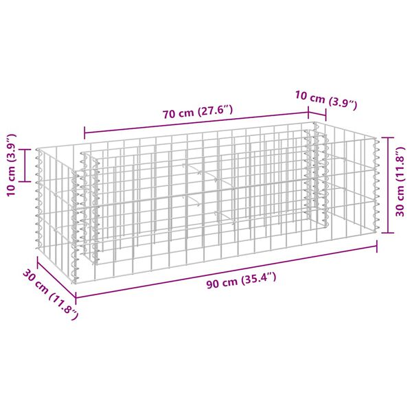 vidaXL Gabion Raised Bed Galvanised Steel 90x30x30 cm