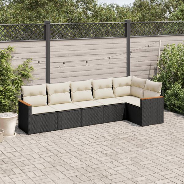 vidaXL 6 Piece Garden Sofa Set with Cushions Black Poly Rattan
