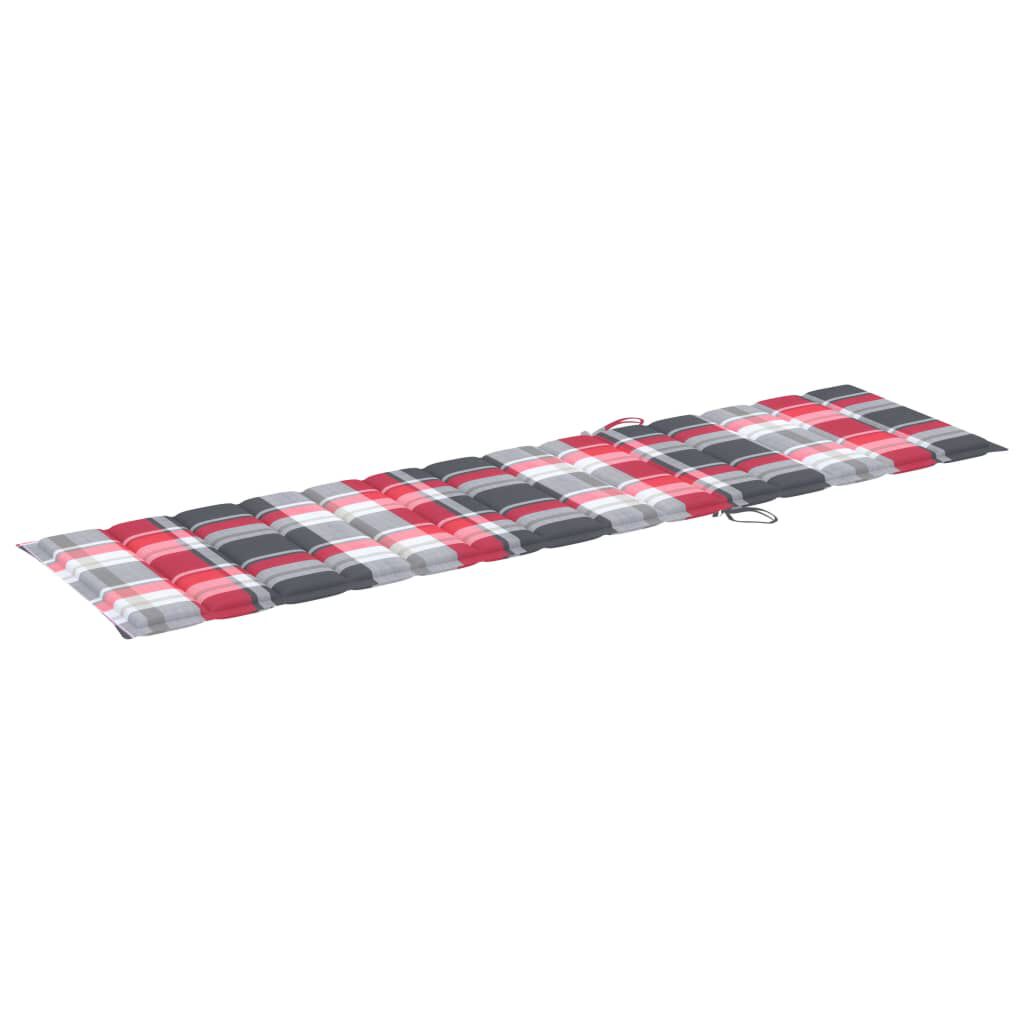 vidaXL Sun Lounger with Red Check Pattern Cushion Solid Teak Wood
