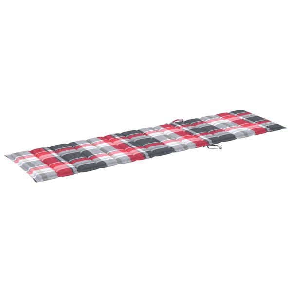vidaXL Sun Lounger with Red Check Pattern Cushion Solid Teak Wood
